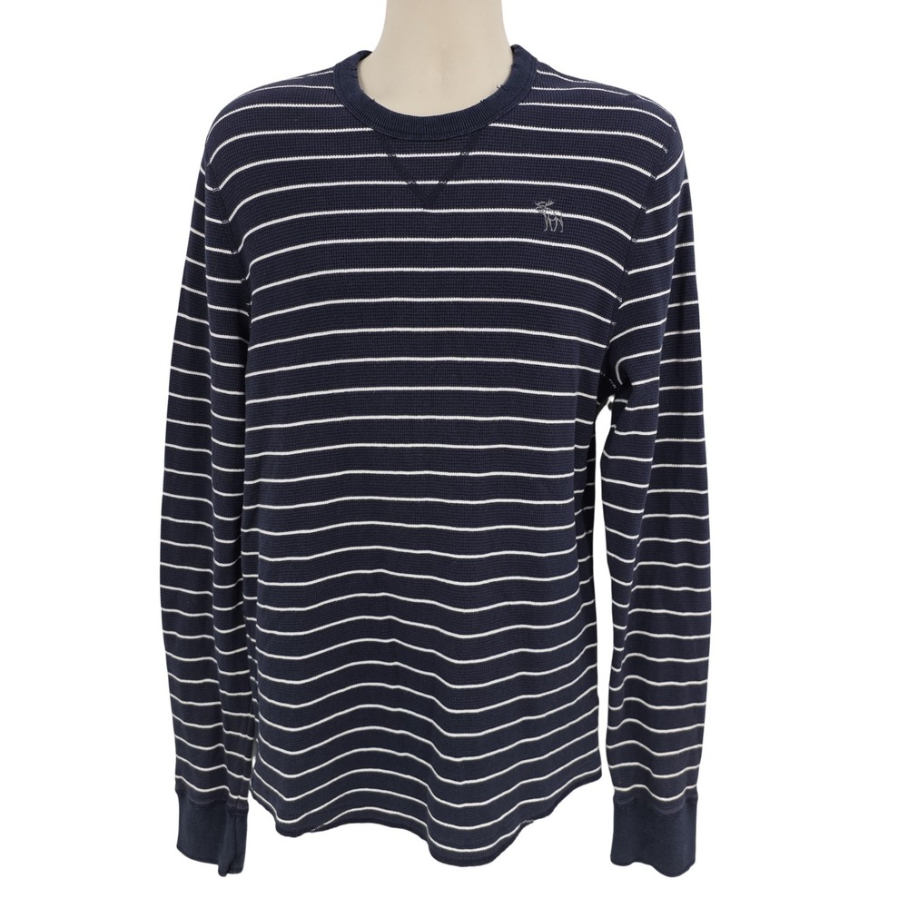 Y2K Abercrombie & Fitch Waffle Thermal Muscle Shirt Men 2XL Blue Stripe Logo VTG